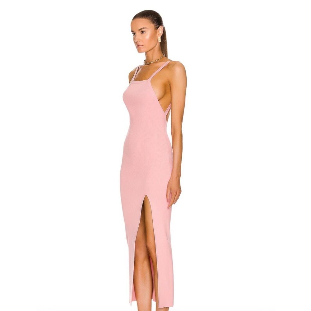 NWT Zeynep Arcay Halter Neck Vintage Rose Backless Slit Midi Knit Dress